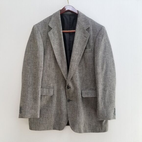 Haggar Mens Wool Silk Sport Tweed Coat 42L Gray Herringbone Blazer Suit Jacket - Picture 6 of 11